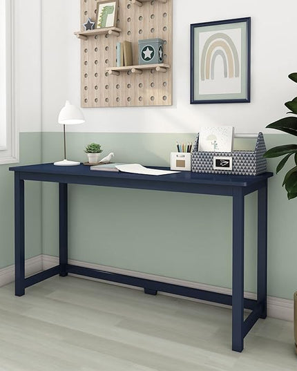Max & Lily Solid Wood Desk, 55 Inches, Blue - LeafyLoom