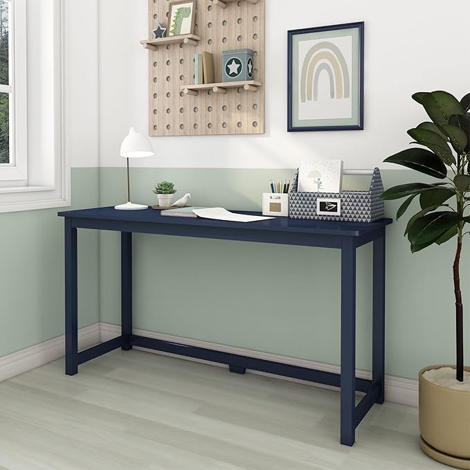 Max & Lily Solid Wood Desk, 55 Inches, Blue - LeafyLoom