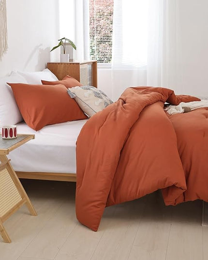 ROSGONIA Twin Comforter for College Girls Boys Teens Burnt Orange, 1 Boho Comforter & 1 Pillowcase, Soft Kids Comforter Sets All Season Dorm Bedding - LeafyLoom