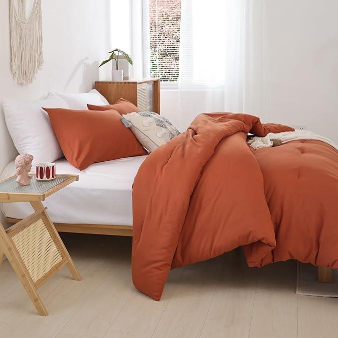 ROSGONIA Twin Comforter for College Girls Boys Teens Burnt Orange, 1 Boho Comforter & 1 Pillowcase, Soft Kids Comforter Sets All Season Dorm Bedding - LeafyLoom