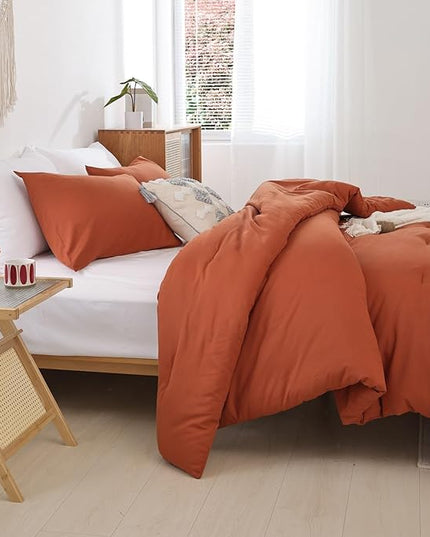 ROSGONIA California King Comforter Set Burnt Orange,3pcs(1 Boho Terracotta Cal King Comforter & 2 Pillowcases),All Season Rust Blanket Quilt Oversized - LeafyLoom