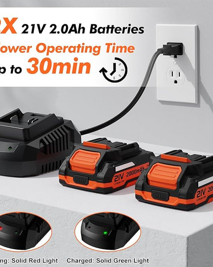 Leaf Blower Cordless - 21V Electric Cordless Leaf Blower with 2 Batteries and Charger, 2 Speed Mode, 2.0Ah Lightweight Battery Powered Leaf Blowers for Lawn Care, Patio, Blowing Leaves - LeafyLoom