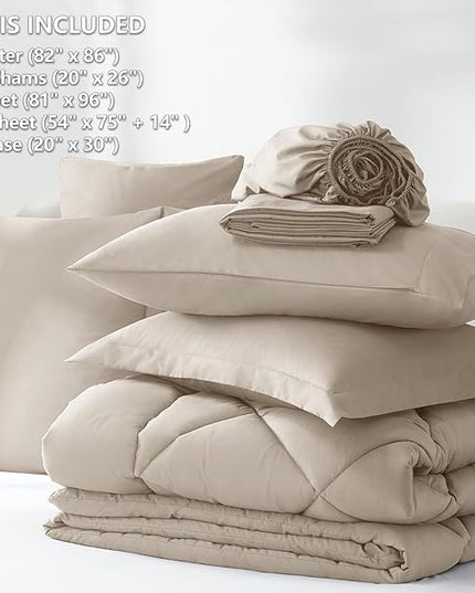 CozyLux Full Comforter Set with Sheets 7 Pieces Bed in a Bag Oatmeal All Season Bedding Sets with Comforter, Pillow Shams, Flat Sheet, Fitted Sheet and Pillowcases - LeafyLoom