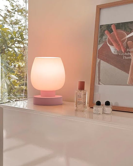 Touch Bedside Table Lamps Set of 2, Dimmable Small Nightstand Lamps for Bedroom, Modern Simple Design, Pink - LeafyLoom