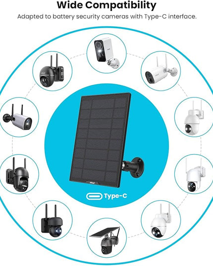 ieGeek Solar Panel for Wireless Outdoor Security Camera, Compatible with DC 5V Rechargeable Battery Powered Surveillance Cam,5V 1A 3W Type C Port, 9.5ft Cable, Adjustable Mounting Bracket(No Camera) ieGeek