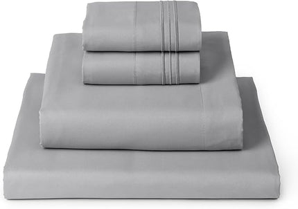 Mellanni Twin Sheets Set - 4 Piece Iconic Collection Bedding Sheets & Pillowcases - Luxury, Ultra Soft, Cooling Bed Sheets - Deep Pocket up to 16 inch - 4 PC (Twin, Light Gray w/Extra Pillow Case) - LeafyLoom