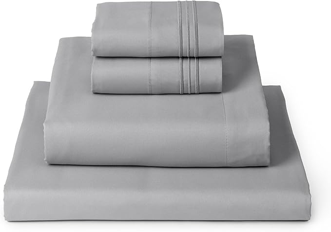 Mellanni Twin Sheets Set - 4 Piece Iconic Collection Bedding Sheets & Pillowcases - Luxury, Ultra Soft, Cooling Bed Sheets - Deep Pocket up to 16 inch - 4 PC (Twin, Light Gray w/Extra Pillow Case) - LeafyLoom