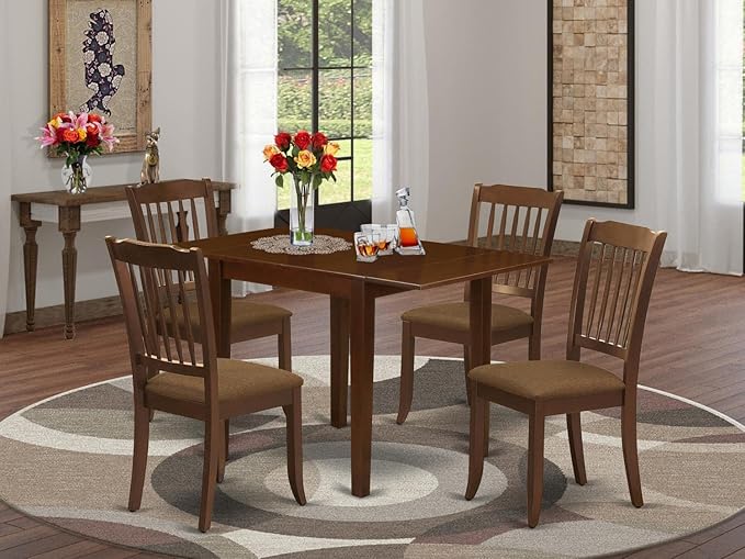 East West Furniture NDDA5-MAH-C Norden 5 Piece Room Set Includes a Rectangle Kitchen Table with Dropleaf and 4 Linen Fabric Upholstered Dining Chairs, 30x48 Inch - LeafyLoom