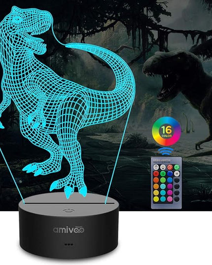 Dinosaur 3D Night Light for Kids 16 Colors Changing 3D Optical Illusion Lamp with Smart Touch & Remote Control, Best Gift for Girls Boys Kids (T-rex) - LeafyLoom