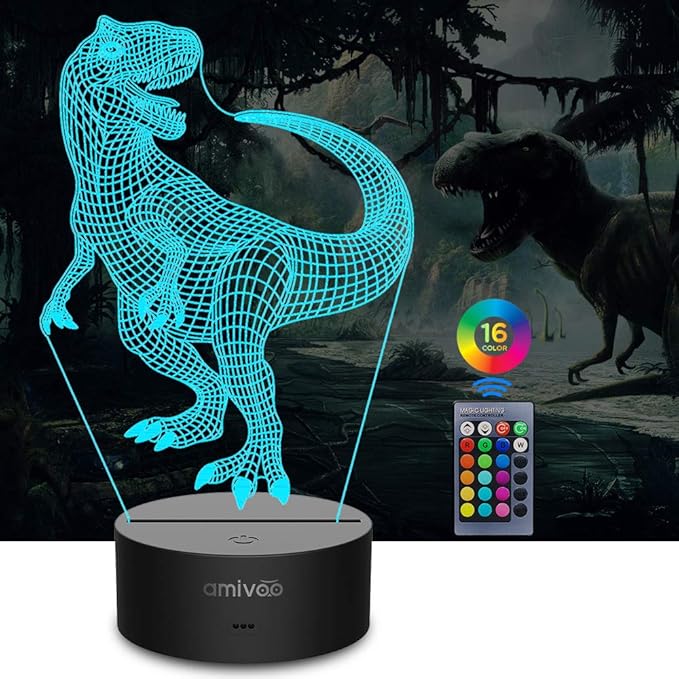 Dinosaur 3D Night Light for Kids 16 Colors Changing 3D Optical Illusion Lamp with Smart Touch & Remote Control, Best Gift for Girls Boys Kids (T-rex) - LeafyLoom