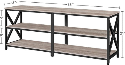 Yaheetech TV Stand for 70 Inch TVs, Industrial Media Entertainment Center with 3-Tier Storage Shelves, 63" TV Console with Metal Frame for Living Room, Gray - LeafyLoom