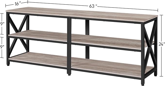 Yaheetech TV Stand for 70 Inch TVs, Industrial Media Entertainment Center with 3-Tier Storage Shelves, 63" TV Console with Metal Frame for Living Room, Gray - LeafyLoom