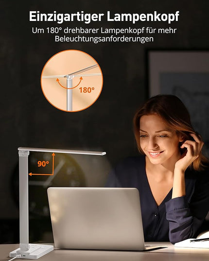 LED Desk Lamp, Desk Lamp with Wireless Charger, Dimmable Eye-Caring Table Lamps with Night Light, USB Charging Port, 4 Color Modes, 4 Brightness Levels, Memory Function, Desk Light for Home Office - LeafyLoom
