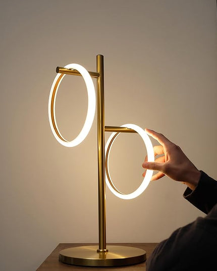 Brightech Saturn Table Lamp, Great Living Room Decor, Desk Tree Lamp for Offices, Contemporary Lamp for Living Rooms, Nightstand Lamp with 2 LED Lights for Bedroom Reading - Brass - LeafyLoom