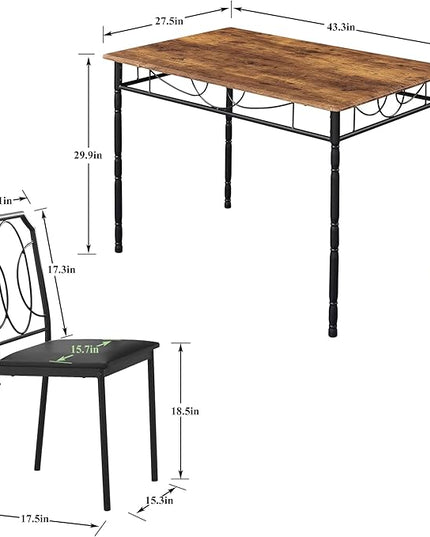 VECELO 5 Pieces Sets,43.3" Table&Chairs for 4,Industrial Counter Height Tabletop with Bar Stools, Rectangle Breakfast Chairs, Living Room, Apartment, Dining Table for 4, Brown - LeafyLoom