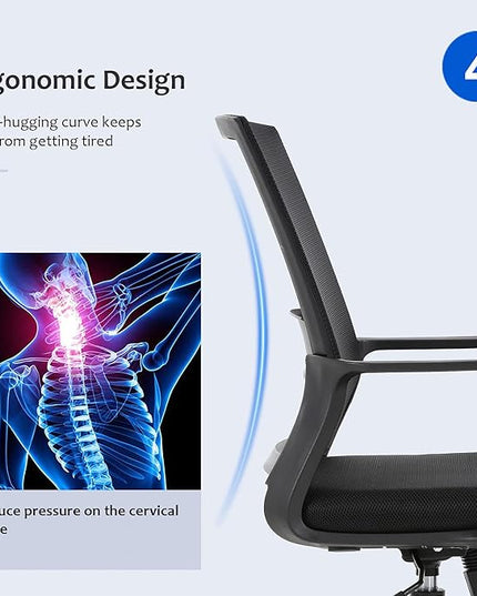 FDW Office Chair Ergonomic Desk Chair Mid-Back Mesh Computer Chair Lumbar Support Comfortable Executive Adjustable Rolling Swivel Task Chair with Armrests,Black - LeafyLoom