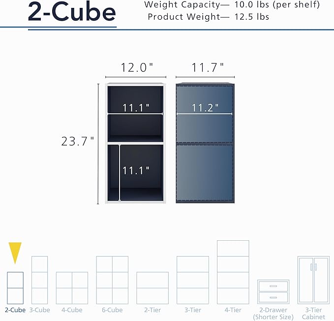 Apexa 2 Cube Storage Organizer Shelves, Stackable Wood Bookcase Fits Cubby Bins for Organization, Dorm Teen Room Decor & Home Office, Steel Blue - LeafyLoom