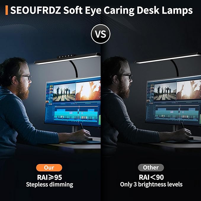 Desk Lamp, 3 Colors Stepless Dimming LED Desk Lamps for Home Office Adjustable Memory Desk Light with Clamp Touch Control Office Lamp Eye Caring Computer Light for Working Sewing(Black) - LeafyLoom