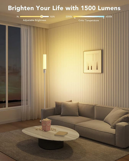 Govee RGBIC Cylinder Floor Lamp, LED Corner Floor Lamp with Wi-Fi App Control, Smart Lamp with 64+ Scenes, DIY Mode, Music Sync, 1500 Lumens Modern Lamp for Bedroom, Living Room - LeafyLoom