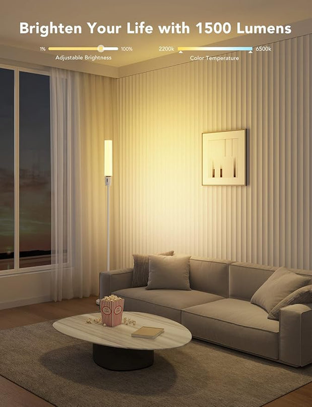 Govee RGBIC Cylinder Floor Lamp, LED Corner Floor Lamp with Wi-Fi App Control, Smart Lamp with 64+ Scenes, DIY Mode, Music Sync, 1500 Lumens Modern Lamp for Bedroom, Living Room - LeafyLoom