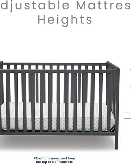 Delta Children Heartland 4-in-1 Convertible Crib - Greenguard Gold Certified, Charcoal Grey - LeafyLoom