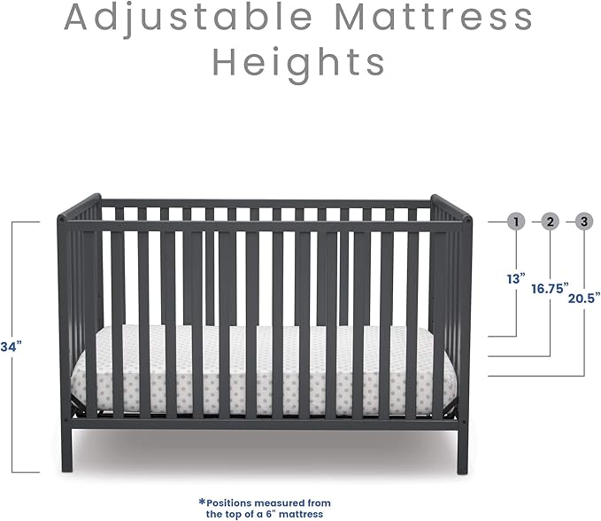 Delta Children Heartland 4-in-1 Convertible Crib, Charcoal Grey + Delta Children Twinkle Galaxy Dual Sided Recycled Fiber Core Crib and Toddler Mattress (Bundle) - LeafyLoom