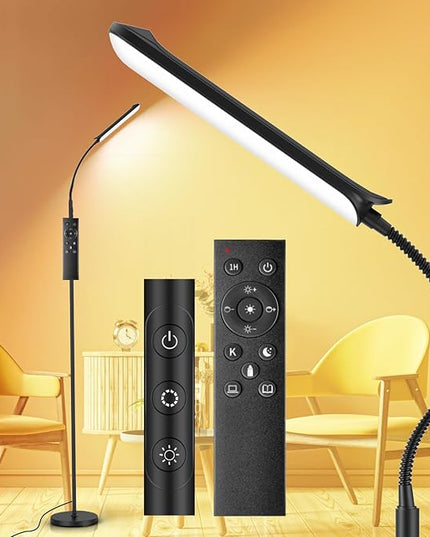 LED Floor Lamp, 18W Bright Floor Lamps Living Room with Remote & Touch Control, Stepless Adjustable Color Temperatures & Brightness Standing Lamp, Timer, Eye Caring Reading Lights for Bedroom, Office - LeafyLoom