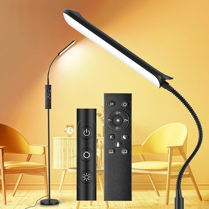 LED Floor Lamp, 18W Bright Floor Lamps Living Room with Remote & Touch Control, Stepless Adjustable Color Temperatures & Brightness Standing Lamp, Timer, Eye Caring Reading Lights for Bedroom, Office - LeafyLoom