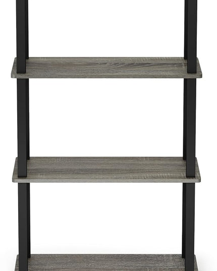 Furinno Turn-N-Tube 4-Tier Multipurpose Shelf Display Rack, Square Tube, French Oak Grey/Black - LeafyLoom