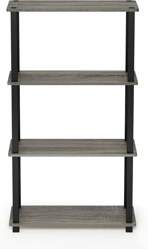 Furinno Turn-N-Tube 4-Tier Multipurpose Shelf Display Rack, Square Tube, French Oak Grey/Black - LeafyLoom