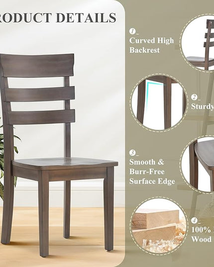 COLAMY Wooden Dining Chairs Set of 6, Ladder High Back Kitchen Side Chair, Farmhouse Armless Dining Room Chairs with Adjustable Foot Pegs, Light Brown - LeafyLoom