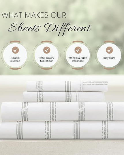 Linen Market 4 Piece King Bedding Sheet Set (Light Gray Lines) - Sleep Better Than Ever with These Ultra-Soft & Cooling Bed Sheets for Your King Size Bed - Deep Pocket Fits 16" Mattress - LeafyLoom
