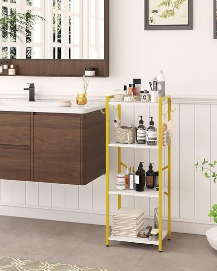 YMYNY Bookcase, 4-Tier Narrow Ladder Bookshelf, Freestanding Shelving Unit, Multifunctional Storage Rack, for Home Office Living Room Bedroom Kitchen, Plant Stand, White, 44 * 16.9 * 11.4" HBC004W - LeafyLoom