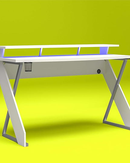 Xtreme Riser, Ergonomic, Home Office, Work Table, Computer, Gaming Room Desk, Monitor Stand, Cup Holder, Headphone Hook, White - LeafyLoom