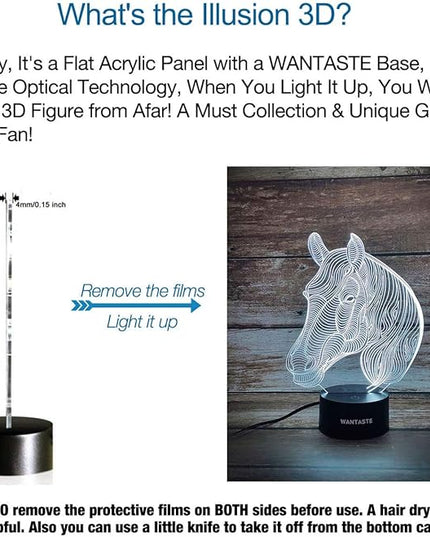 Horse 3D Lamp Gifts for Boys Girls Room, Night Light Toys Bedside Decor Gifts for Kids Baby, 7 Colors Changing Nightlight with Smart Control - LeafyLoom