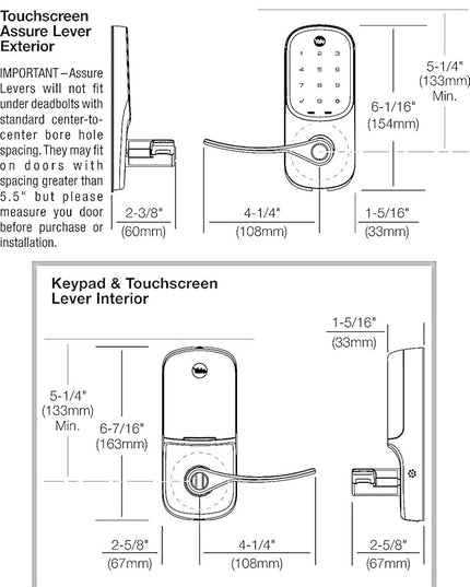 Yale Assure Lever Entry Door Lock with Wi-Fi Connected Touchscreen, Satin Nickel Smart Keypad Door Lock with Handle, Back-Up Key, and Z-Wave Compatibility, YRL226-ZW2-619 Yale