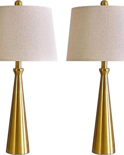 Oneach 25.75” Modern Table Lamps with USB Port Set of 2 Accent Gold Nightstand Lamp for Living Room Bedroom Office Antique Brass - LeafyLoom