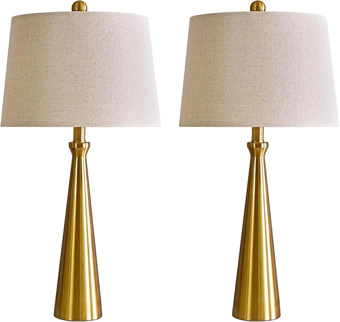 Oneach 25.75” Modern Table Lamps with USB Port Set of 2 Accent Gold Nightstand Lamp for Living Room Bedroom Office Antique Brass - LeafyLoom