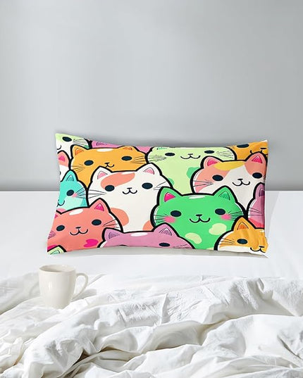 Cat Bedding Twin Size - Cat Comforter Set for Kids Girls Room Cartoon Cat Bedding Set Room Decor Teens Twin Comforter Sets for Girls, 1 Comforter+1 Pillowcase - LeafyLoom