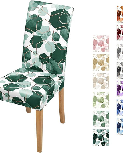 Gibelle Dining Room Chair Covers Set of 4, Soft Stretch Kitchen Chair Covers Slipcover Protector, Removable Washable Geometric Parson Chair Covers 4 Pack, Hunter Green Gibelle