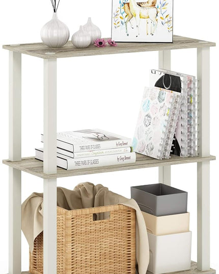 Furinno Turn-S-Tube 3-Tier Compact Multipurpose Shelf Display Rack with Square Tube, Sonoma Oak/White - LeafyLoom