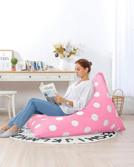 Aubliss Stuffed Animal Storage Bean Bag Chairs Cover, 50"x 35" Extra Large Bean Bags Chair for Kids & Adults, Beanbag Toy Storage for Boys Girls - Premium Cotton Canvas Pink Dot - LeafyLoom