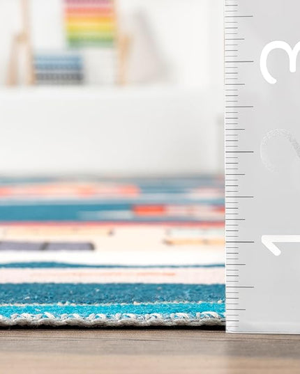 nuLOOM Zita Neighborhood Machine Washable Kids Ultra Thin Area Rug, 7' x 9', Blue Multi - LeafyLoom