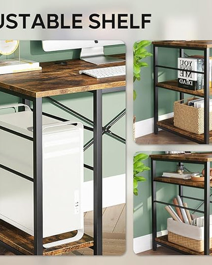 Bestier L Shaped Desk, 95.2 Inch Reversible Corner Computer Desk with Shelves, 2 Person Long Table for Home Office, Large Writing Storage Workstation with 3 Cable Holes, Rustic Brown - LeafyLoom