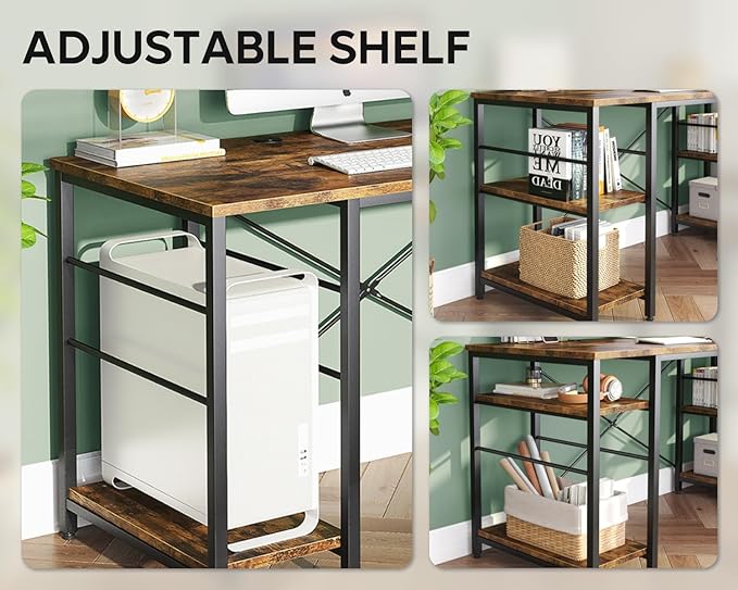 Bestier L Shaped Desk, 95.2 Inch Reversible Corner Computer Desk with Shelves, 2 Person Long Table for Home Office, Large Writing Storage Workstation with 3 Cable Holes, Rustic Brown - LeafyLoom