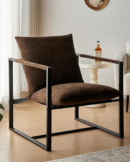 Wimarsbon Modern Accent Chair, Mid Century Sitting Chair with Sponge Cushion, Comfy and Sturdy Lounge Chair with Metal Leg for Bedroom, Living Room, Office,Easy Assembly (Chenille-Brown) - LeafyLoom