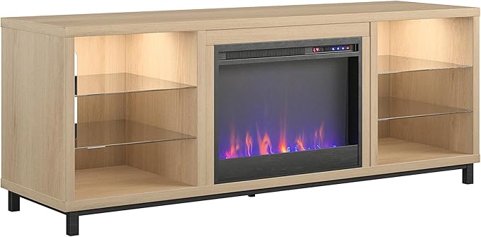 Ameriwood Home Lumina Fireplace TV Stand, Deluxe 70", Blonde Oak - LeafyLoom
