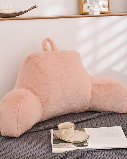 Aimuan Reading Pillow Bed Rest Wedge Large Adult Backrest Pillow with Arms Back Support for Sitting Up in Bed Cushion Incline Rest Sleeping Snoring Pillow, (Large, Blush) - LeafyLoom