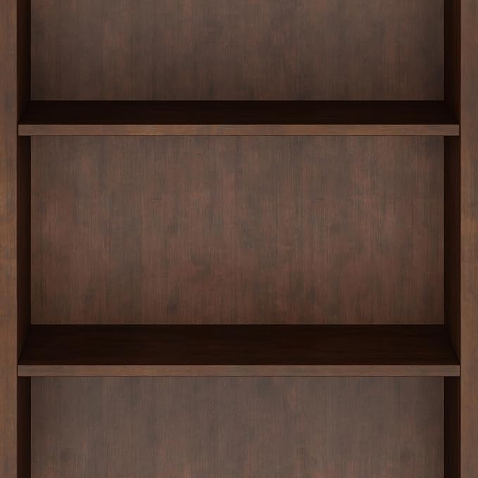 SIMPLIHOME Amherst SOLID WOOD 30 Inch Transitional 5 Shelf Bookcase in Russet Brown, For the Living Room, Study Room and Office - LeafyLoom