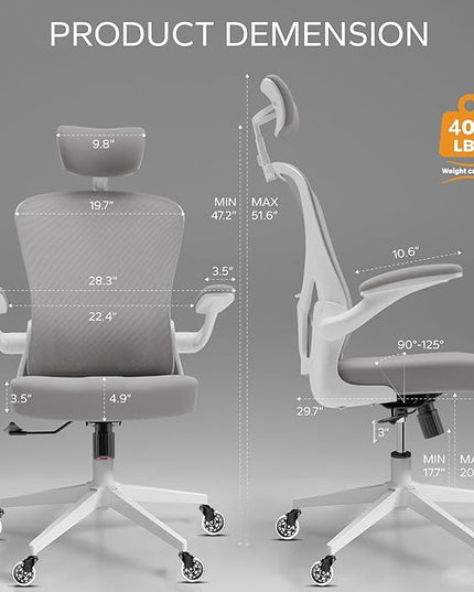 Ergonomic Desk Chair with 300LBS Capacity,Adjustable Headrest,Lumbar Support,and Breathable Mesh Back - Perfect for Home Office,Study,and Gaming (Grey) - LeafyLoom